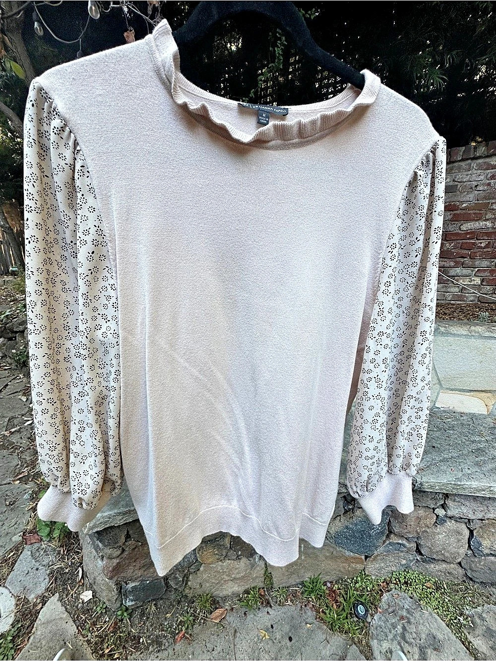 Adrianna Papell Floral Sleeve Sweater in Pink Size Medium Like New